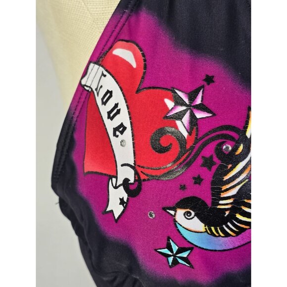 Y2K Black Pink Cutout Swimsuit One Piece Punk Grunge Tattoo Art Beach Sexy Edgy - Picture 3 of 16